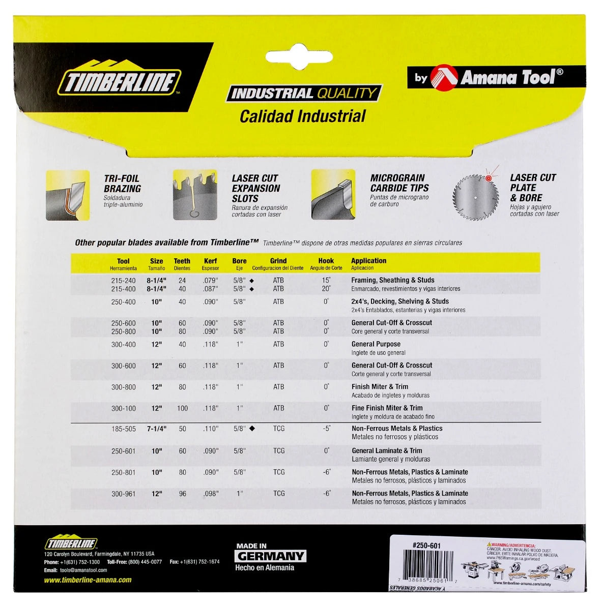 Amana Tool - 250-601 - TIMBERLINE 10"X60T T.C.G