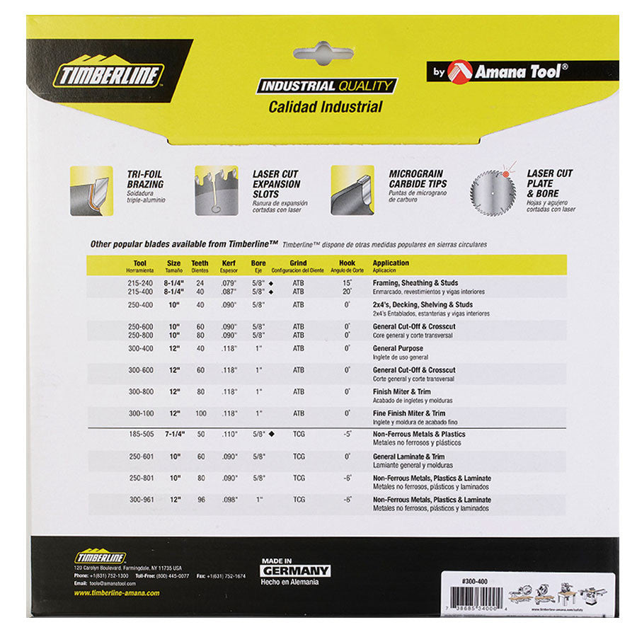 Amana Tool - 300-400 - TIMBERLINE 12"X 40T ATB