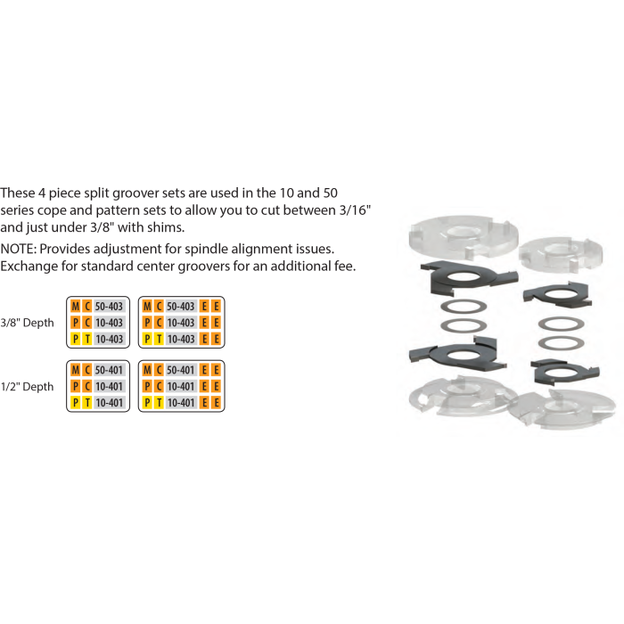 FREEBORN - PC-10-403 CARBIDE ADJUSTABLE SPLIT GROOVER SET Shaper Cutter