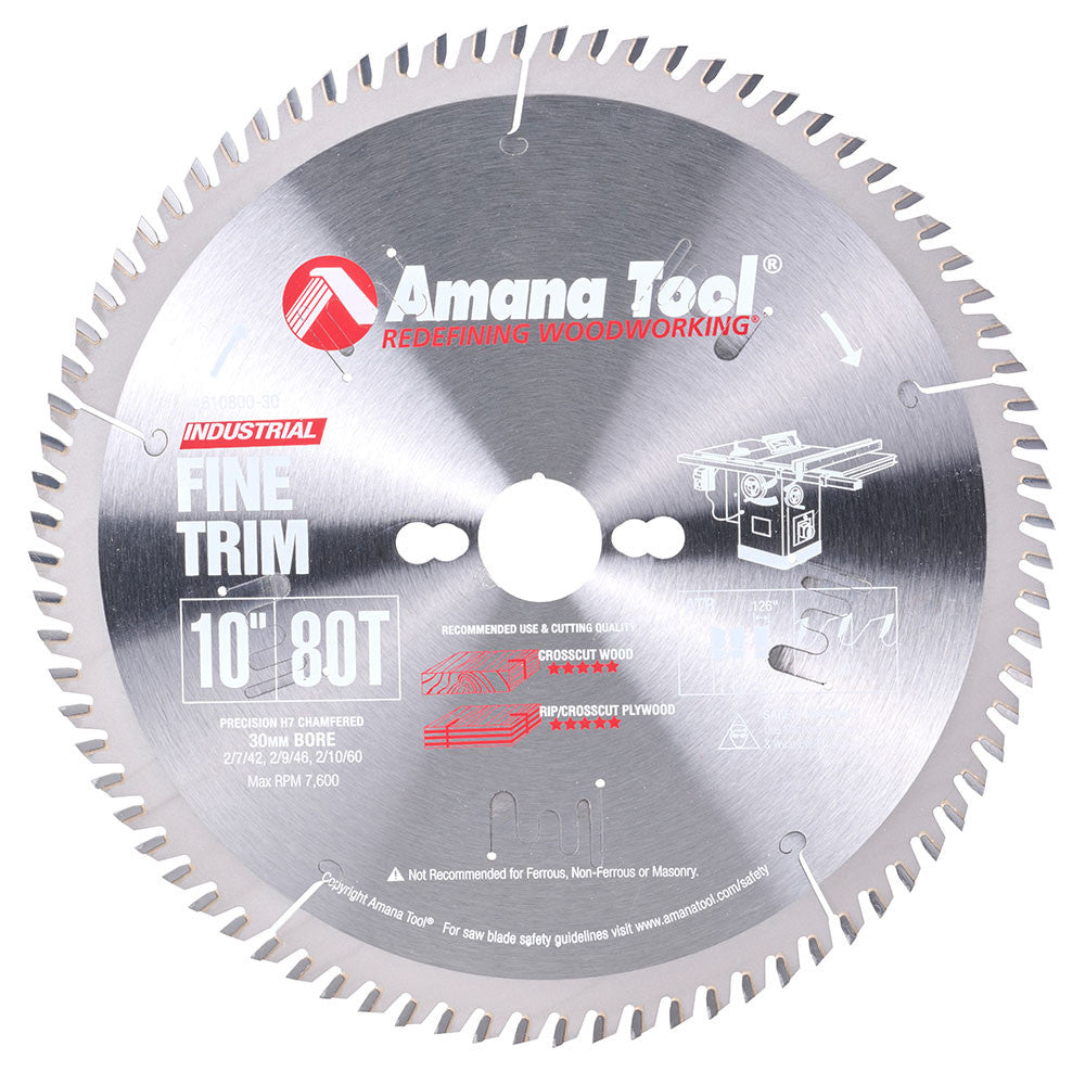 Amana Tool - 610800-30 - 10"/80T TRIM A.T.B. 30mm BORE