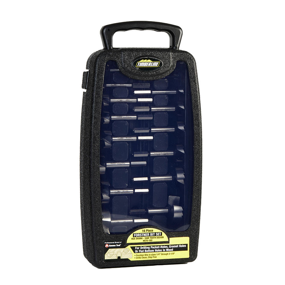 Amana Tool - 670-160 - 16 PCS FORSTNER HEX SHANK SET