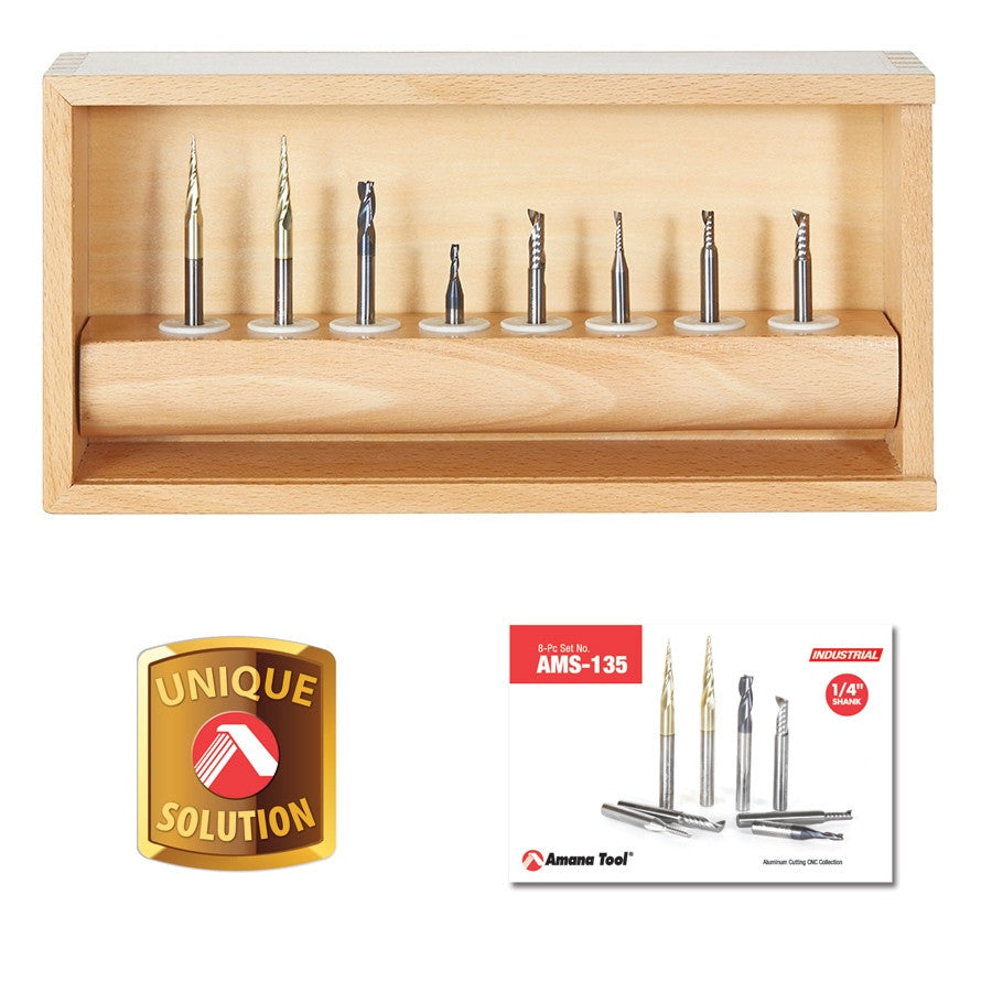 Amana Tool - AMS-135 - 8PC CNC COLLECTION 1/4 SHK SET