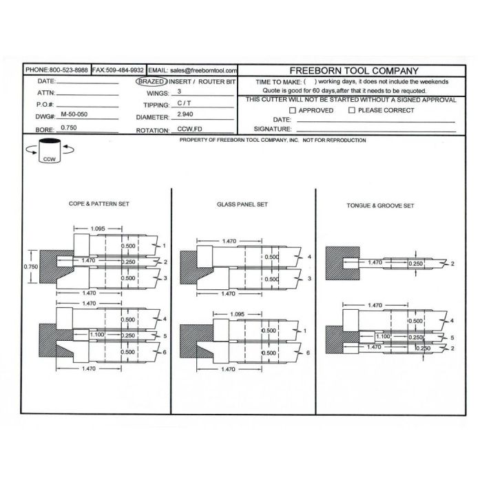 FREEBORN - MC-50-050 - CARBIDE COPE & PATTERN CUTTER SET Shaper Cutter