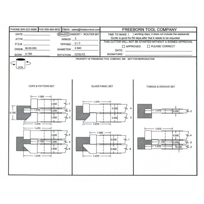 FREEBORN - MC-50-055- CARBIDE COPE & PATTERN CUTTER SET Shaper Cutter