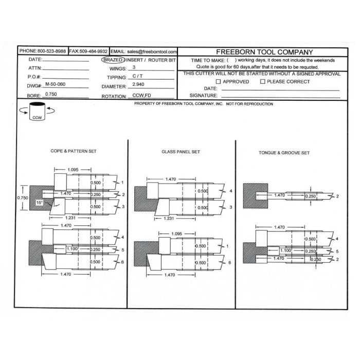 FREEBORN - MC-50-060 - CARBIDE COPE & PATTERN CUTTER SET Shaper Cutter