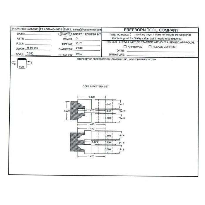 FREEBORN - MC-50-340 - CARBIDE DOUBLE SIDED COPE & PATTERN CUTTER SET Shaper Cutter