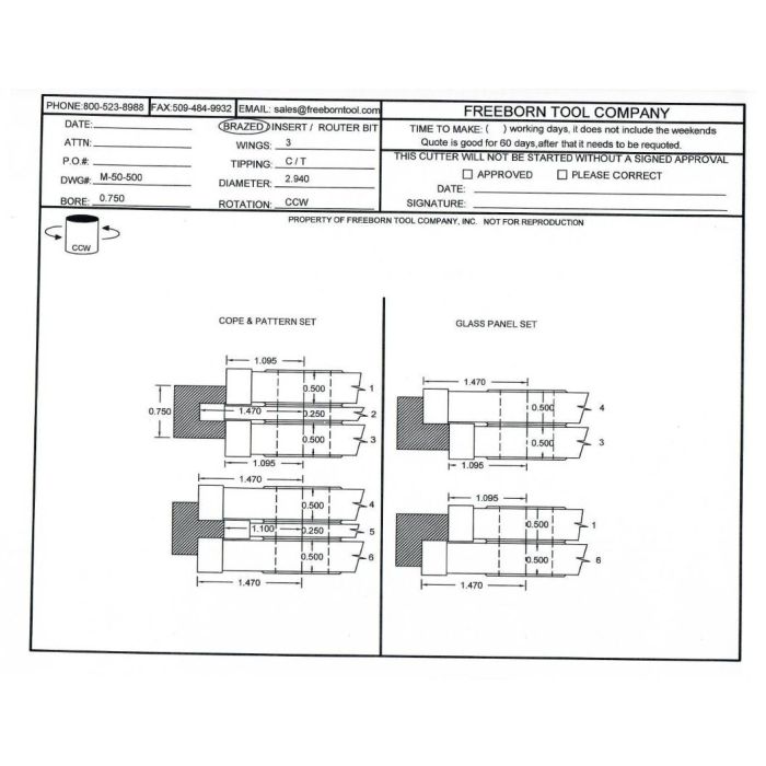 FREEBORN - MC-50-500 - CARBIDE FLAT PANEL COPE & PATTERN CUTTER SET Shaper Cutter