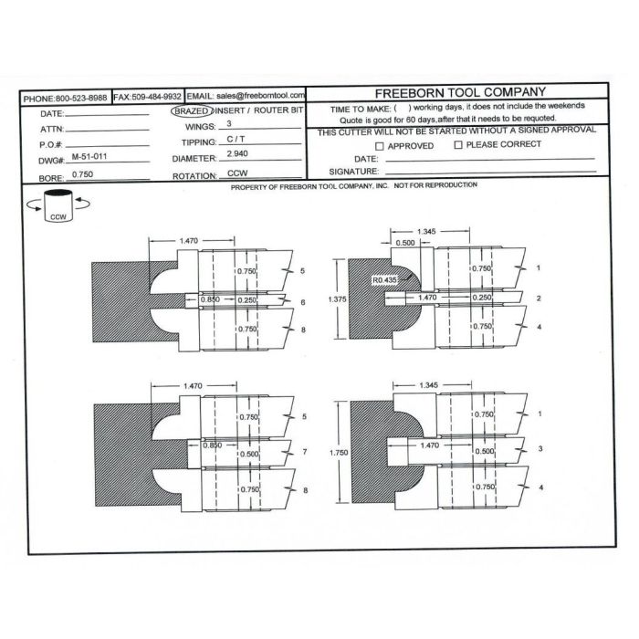 FREEBORN - MC-51-011 - CARBIDE DOUBLE SIDED COPE & PATTERN SET Shaper Cutter