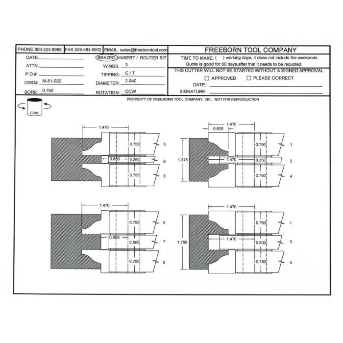 FREEBORN - MC-51-020 CARBIDE DOUBLE SIDED COPE & PATTERN CUTTER Shaper Cutter