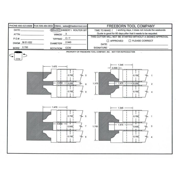 FREEBORN - MC-51-022 - CARBIDE DOUBLE SIDED COPE & PATTERN SET Shaper Cutter