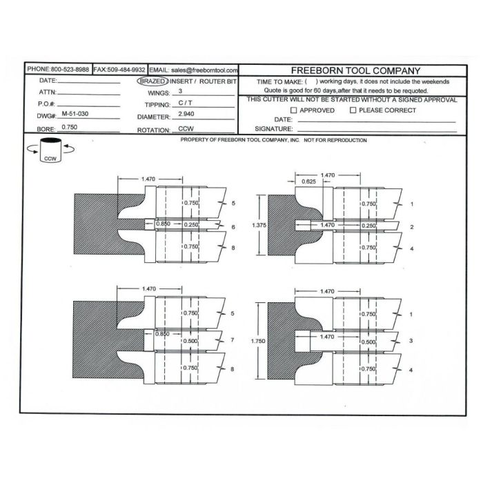 FREEBORN - MC-51-030 - CARBIDE DOUBLE SIDED COPE & PATTERN SET Shaper Cutter