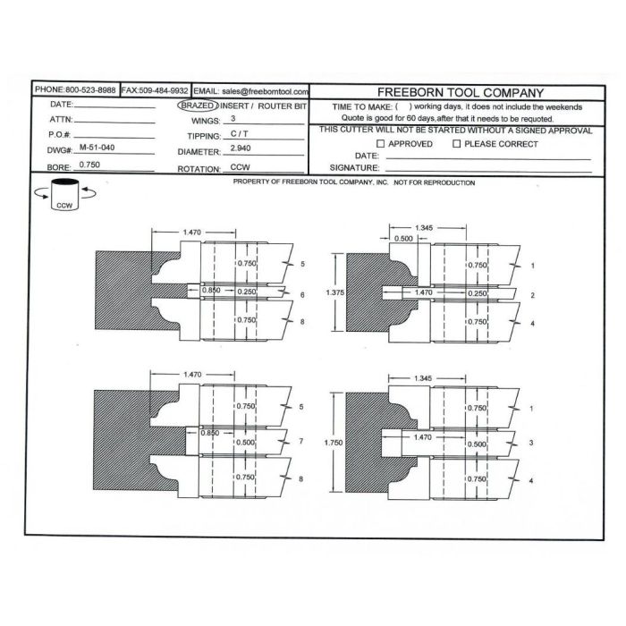 FREEBORN - MC-51-040 - CARBIDE DOUBLE SIDED COPE & PATTERN SET Shaper Cutter