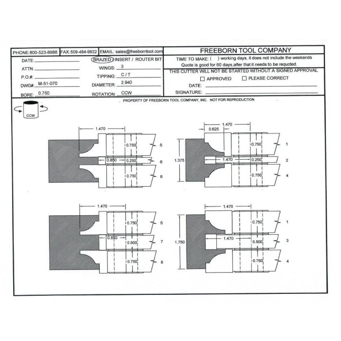 FREEBORN - MC-51-070 - CARBIDE DOUBLE SIDED COPE & PATTERN SET Shaper Cutter