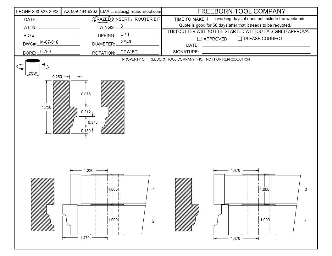 FREEBORN - MC-67-010 CARBIDE WINDOW SASH SET Shaper Cutter