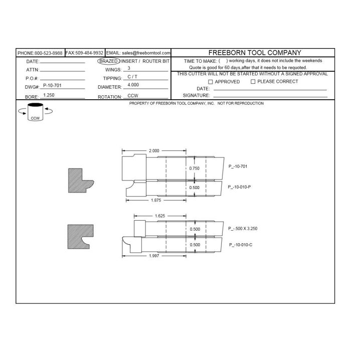 FREEBORN - PT-10-701 - T-ALLOY ADDITIONAL TONGUE & GROOVE CUTTER Shaper Cutter