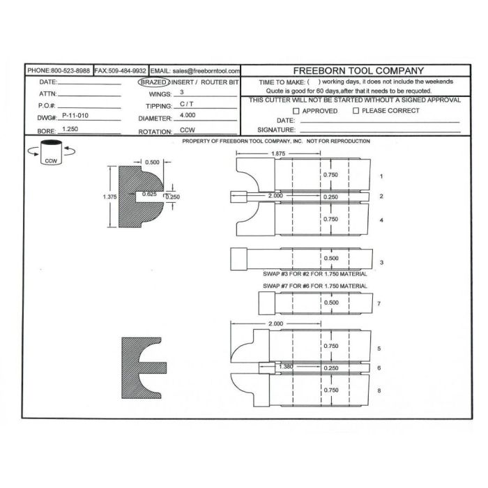 FREEBORN - PT-11-010 - T-ALLOY DOUBLE SIDED COPE & PATTERN SET Shaper Cutter