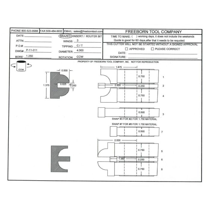FREEBORN - PT-11-011 - T-ALLOY DOUBLE SIDED COPE & PATTERN SET Shaper Cutter