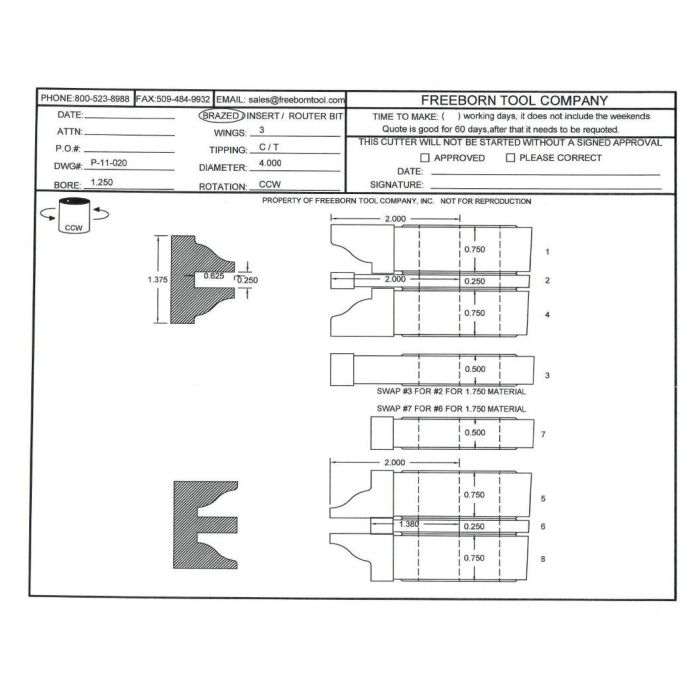 FREEBORN - PT-11-020 - T-ALLOY DOUBLE SIDED COPE & PATTERN SET Shaper Cutter