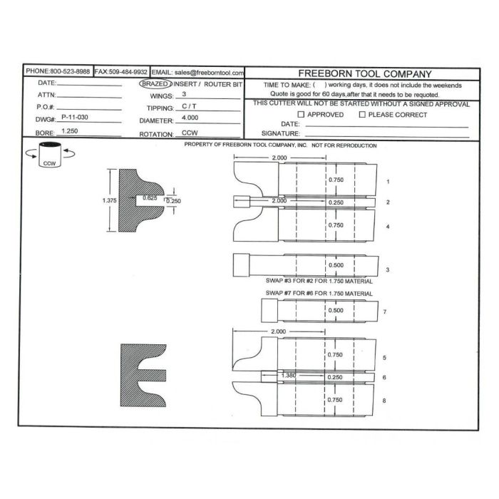 FREEBORN - PT-11-030 - T-ALLOY DOUBLE SIDED COPE & PATTERN SET Shaper Cutter