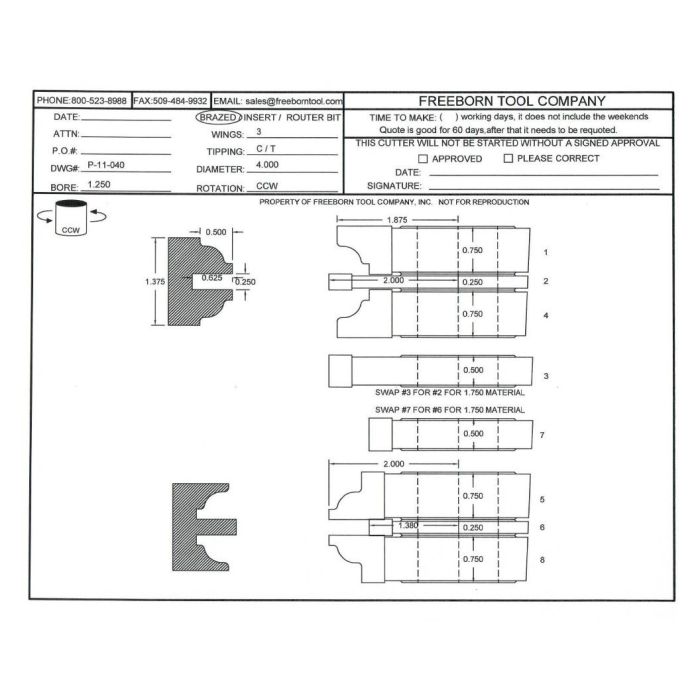FREEBORN - PT-11-040 - T-ALLOY DOUBLE SIDED COPE & PATTERN SET Shaper Cutter