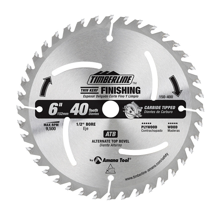 Amana Tool - 150-400 - TIMBERLINE 6"X40T ATB 1/2 BORE