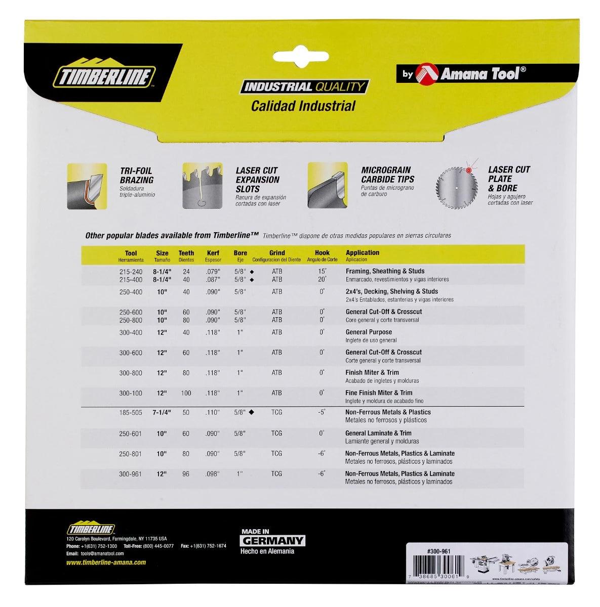 Amana Tool - 300-961 - NON-FERROUS 12"x96T TCG TIMBER