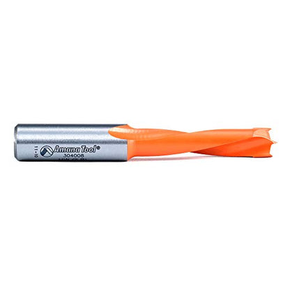 Amana Tool 304008 Carbide Tipped Brad Point Boring Bit Dowel Drill Bits 8mm Dia x 70mm Long x 10mm Left Hand