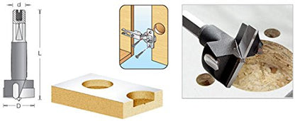 Amana Tool 203202 Carbide Tipped Hinge Boring Drill Bit 20mm Dia x 70mm Long x 10mm Shank Right Hand