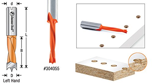 Amana Tool 304008 Carbide Tipped Brad Point Boring Bit Dowel Drill Bits 8mm Dia x 70mm Long x 10mm Left Hand