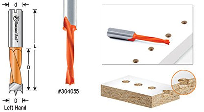 Amana Tool 304008 Carbide Tipped Brad Point Boring Bit Dowel Drill Bits 8mm Dia x 70mm Long x 10mm Left Hand