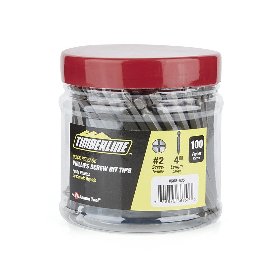 Amana Tool - 608-635 - 100 PC/JAR #2 PHILLIPS TIP 4"L