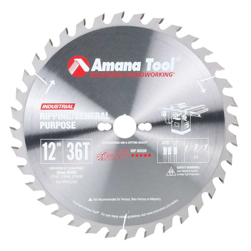 Amana Tool - 612360-30 - 12"/36T RIPPING ATB 30MM BORE