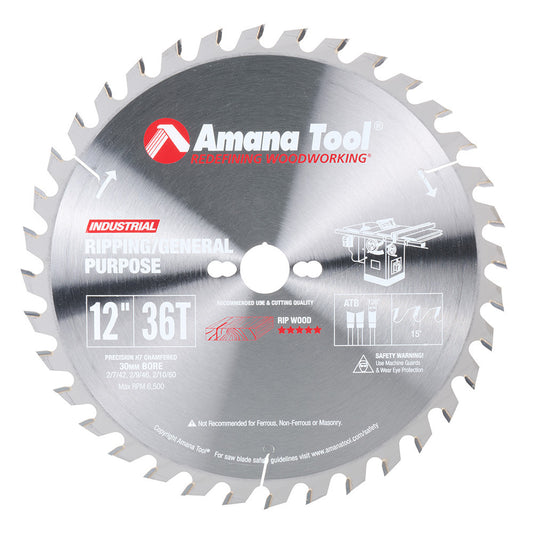 Amana Tool - 612360-30 - 12"/36T RIPPING ATB 30MM BORE
