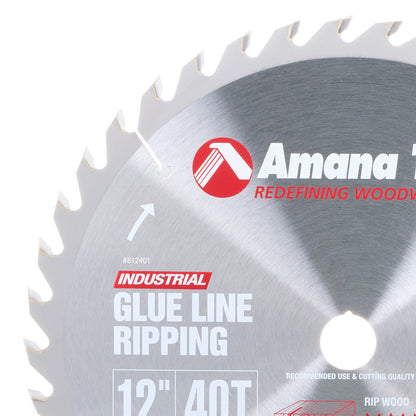 Amana Tool - 612401 - 12"/40T GLUE RIP TCG 1"  BORE