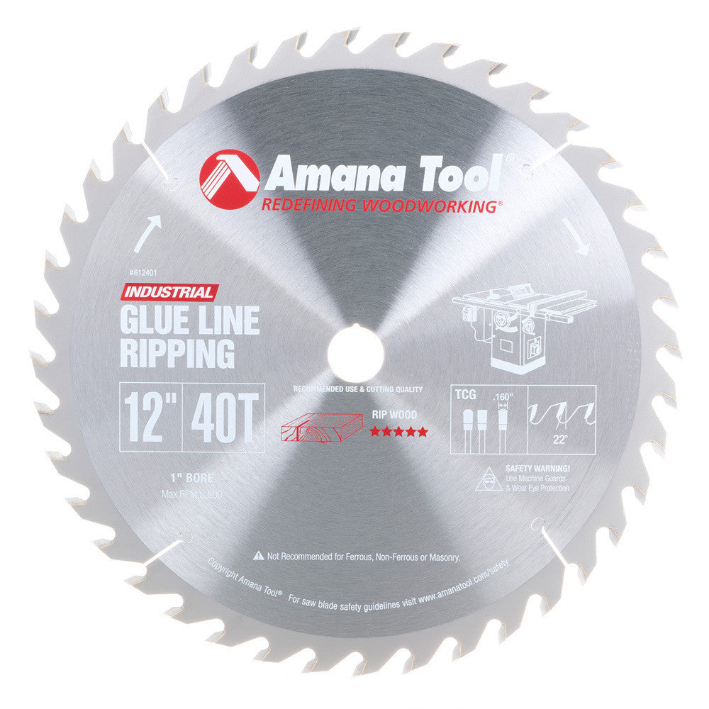 Amana Tool - 612401 - 12"/40T GLUE RIP TCG 1"  BORE