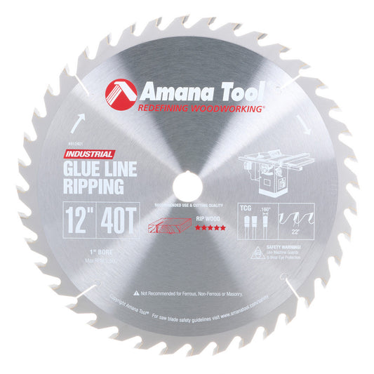 Amana Tool - 612401 - 12"/40T GLUE RIP TCG 1"  BORE