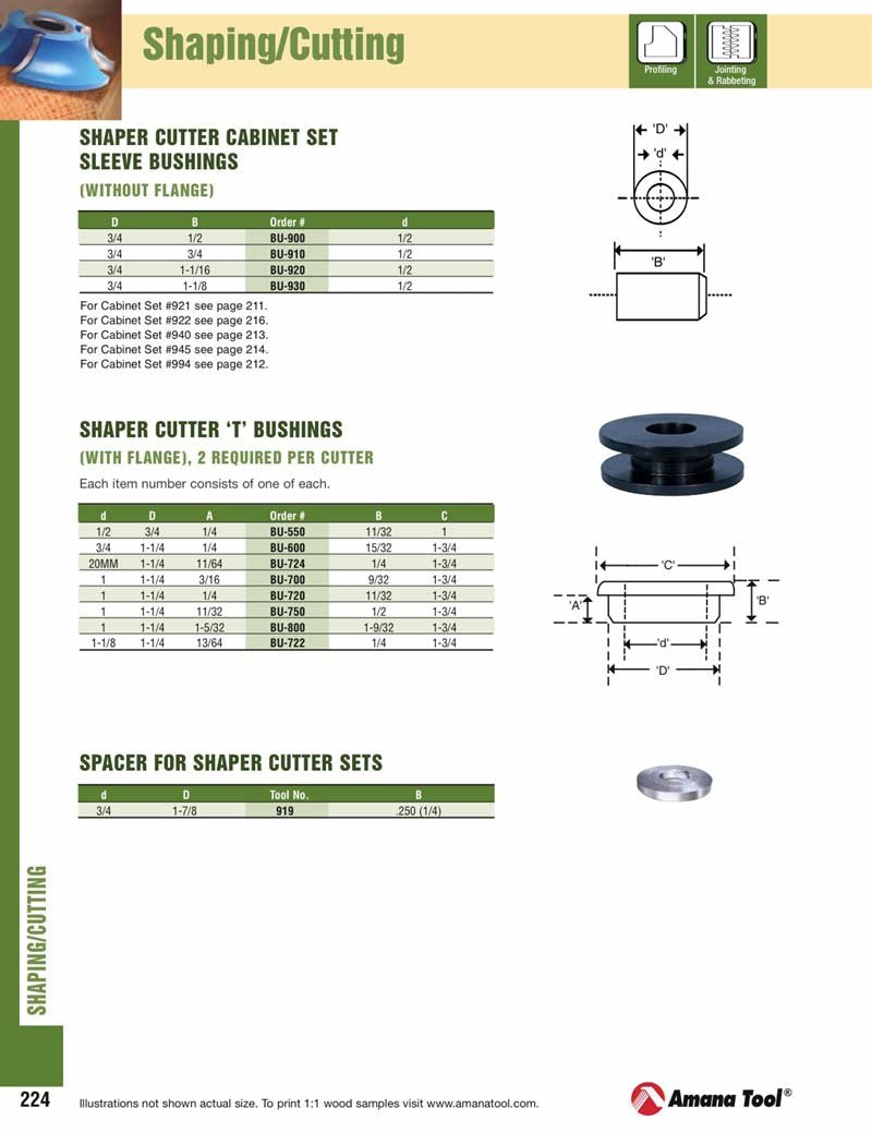 Amana Tool - BU-550 Shaper Cutter 'T' Reduction Bushings (with Flange) 3/4 To 1/2