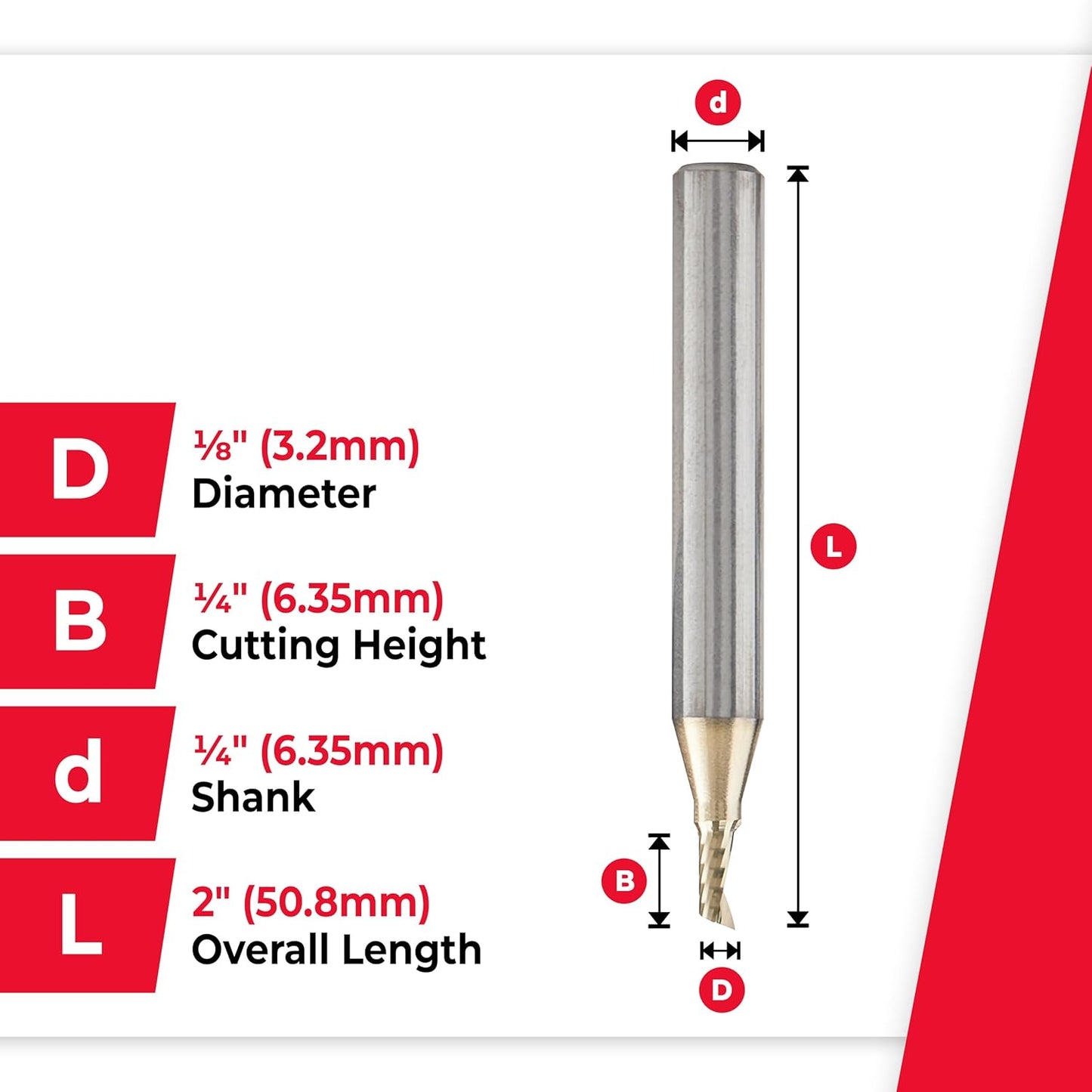 Amana Tool 51474-Z SC Spiral O Single Flute ZrN Coated Aluminum Cutting 1/8 D x 1/4 CH x 1/4 SHK x 2 Inch Long Up-Cut Router Bit withMirror Finish