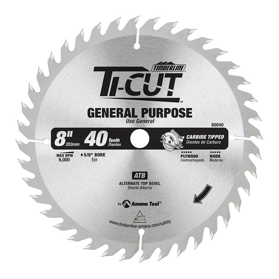 Amana Tool - 80040 - TI-CUT SAW 8"/40T ATB 5/8"