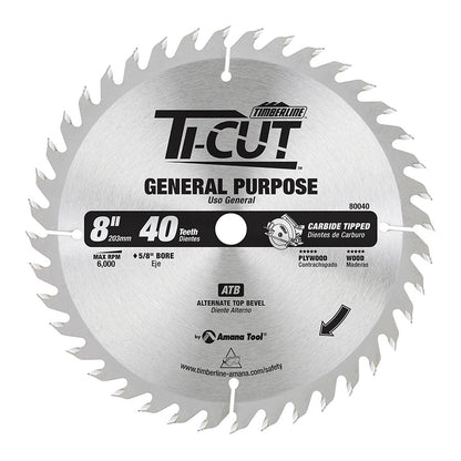 Amana Tool - 80040 - TI-CUT SAW 8"/40T ATB 5/8"