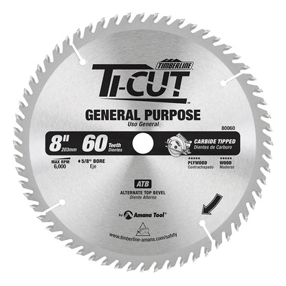 Amana Tool - 80060 - TI-CUT SAW 8"/60T ATB 5/8"