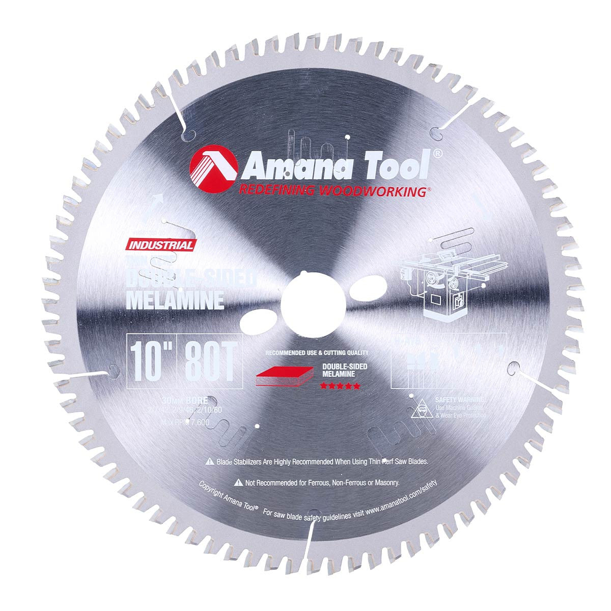 Amana Tool - MSB1080-30 - 10"80T MELAMINE H-ATB 30MM BOR