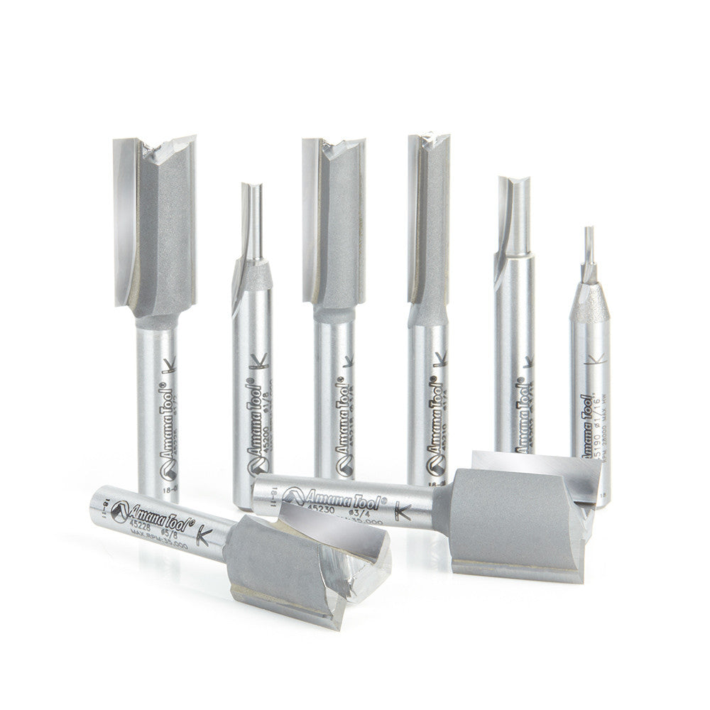 Amana Tool - AMS-103 - 8PCS STRAIGHT PLUNGE 1/4 SHANK