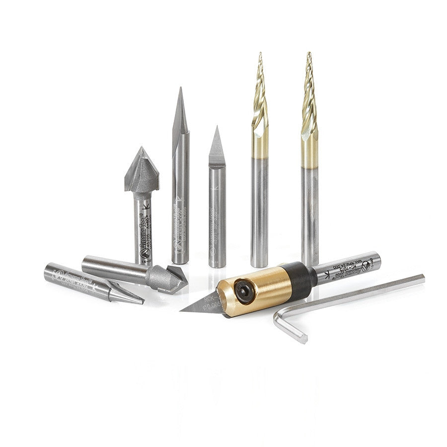 Amana Tool - AMS-128 - 8PC CNC V CARVING SET 1/4"SHNK