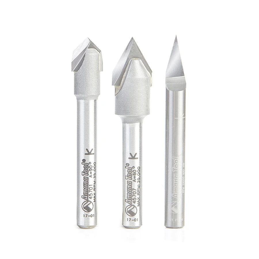 Amana Tool - AMS-129 - 3PC 30, 60 & 90 V GROOVE SET