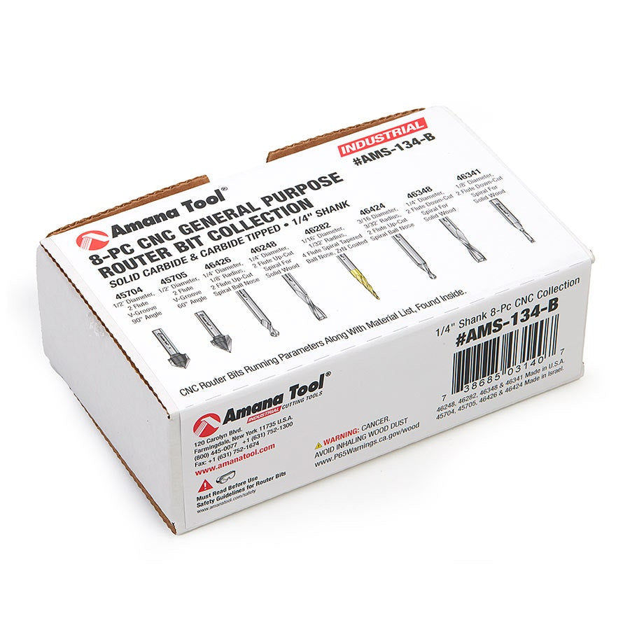 Amana Tool - AMS-134-B - 8PC GENERAL PURPOSE CNC 1/4"SK