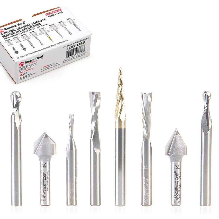 Amana Tool - AMS-134-B - 8PC GENERAL PURPOSE CNC 1/4"SK
