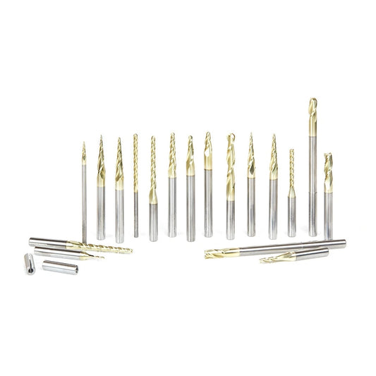 Amana Tool - AMS-143 - 18PC 3D, CARVING CNC ZrN SET