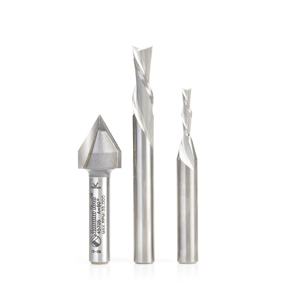 Amana Tool - AMS-255 - 3PC CNC BASIC PACK 1/4" SHANK
