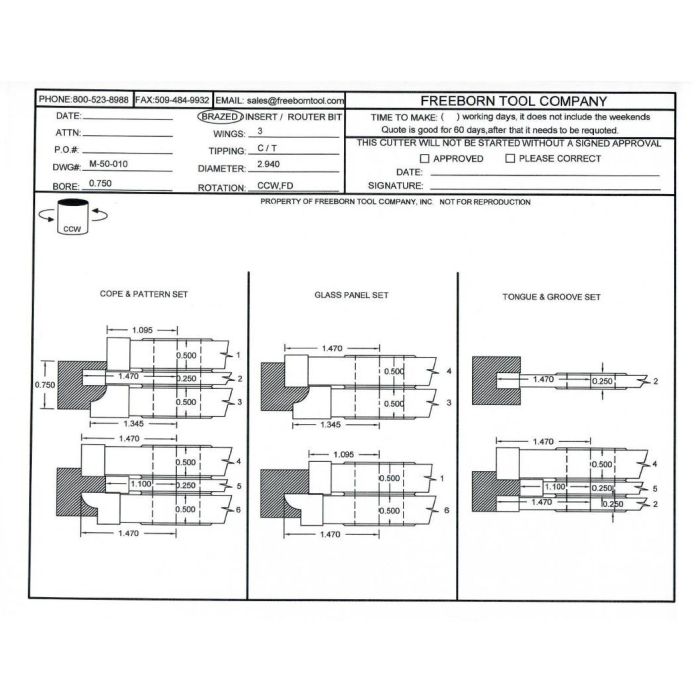 FREEBORN - MC-50-010 - CARBIDE COPE & PATTERN SET Shaper Cutter